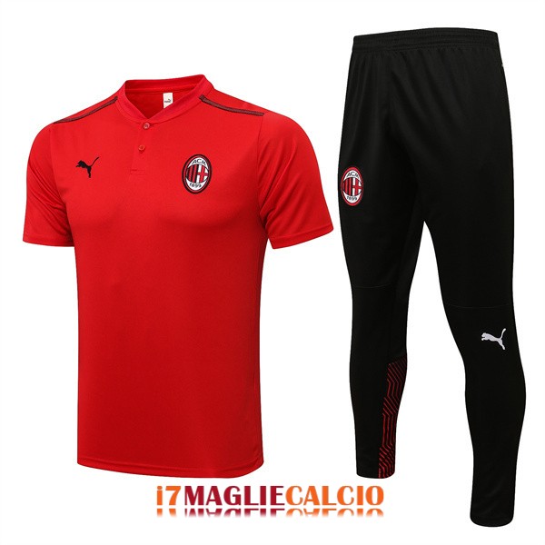 polo set completo ac milan formazione rosso 2022-2023