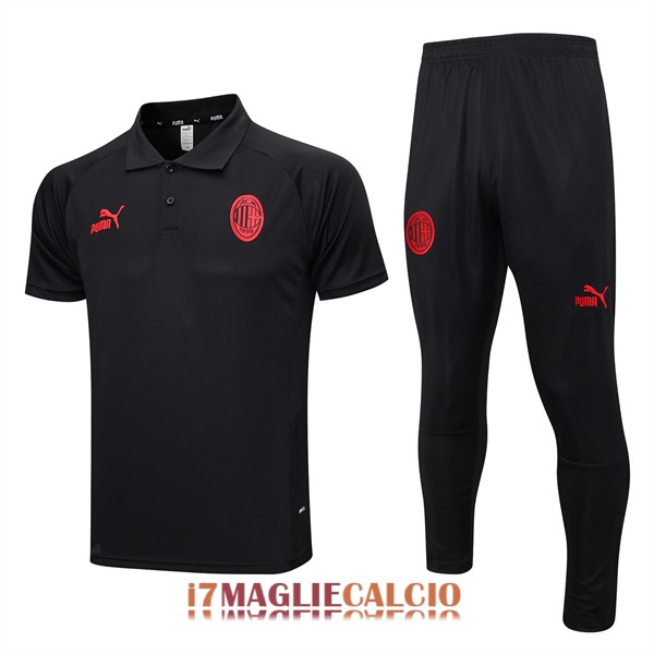 polo set completo ac milan formazione nero rosso 2023-2024