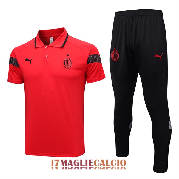 polo set completo ac milan formazione rosso 2023-2024