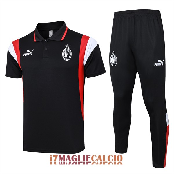 polo set completo ac milan formazione nero bianco rosso 2023-2024