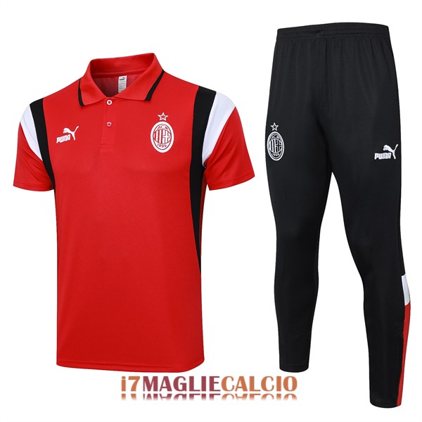 polo set completo ac milan formazione rosso bianco nero 2023-2024