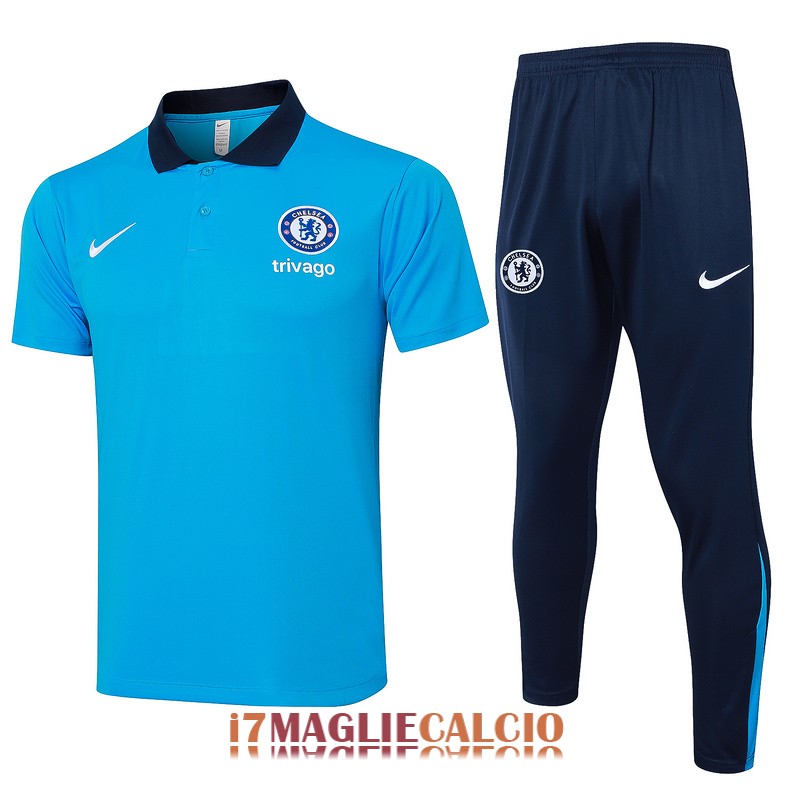 polo set completo chelsea formazione blu chiaro 2024-2025