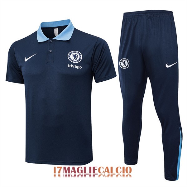 polo set completo chelsea formazione blu scuro 2024-2025